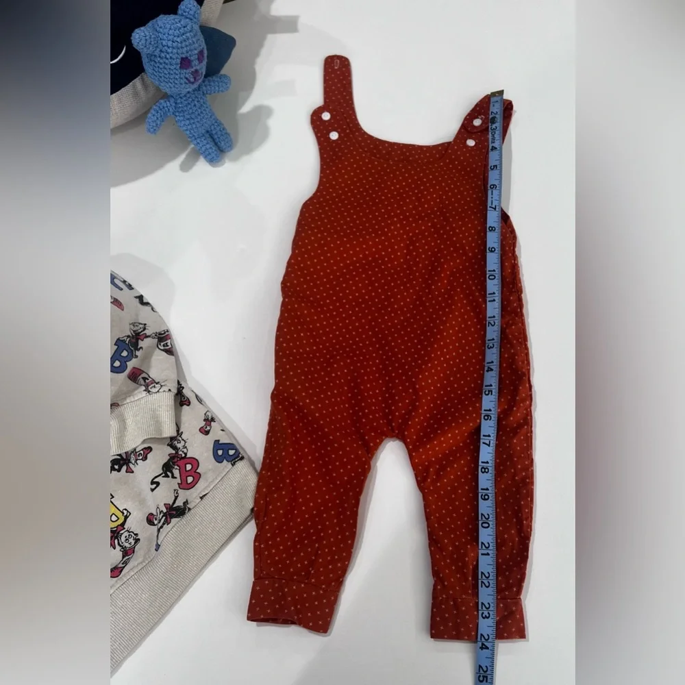 Vintage Handmade Rust Orange Polka Dot Baby Overalls Romper